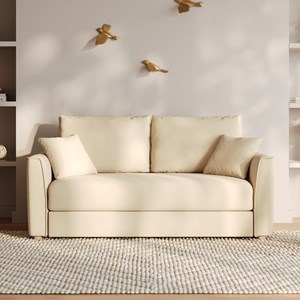 Canapé convertible 2 places en tissu texturé beige - olympe