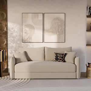 Canapé convertible 3 places en tissu effet lin beige - céleste