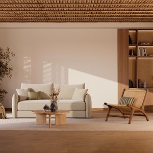 Canapé convertible 3 places en tissu effet lin beige - céleste