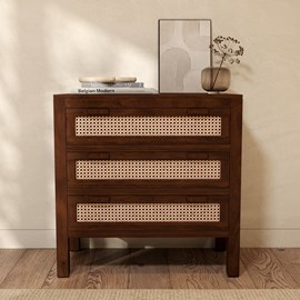 Commode en bois de manguier et cannage - tiki