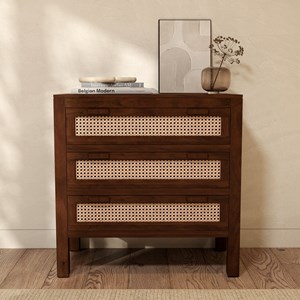 Commode en bois de manguier et cannage - tiki