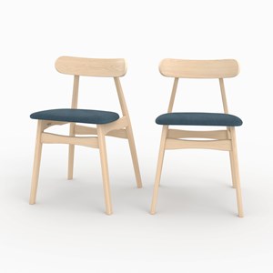 Lot de 2 chaises en tissu bleu et bois d'hévéa - lisette