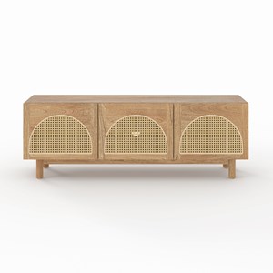 Meuble tv en bois massif de mindi et rotin 160 cm - delya