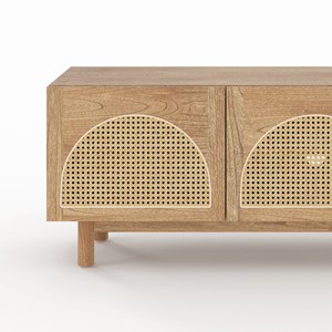 Meuble tv en bois massif de mindi et rotin 160 cm - delya