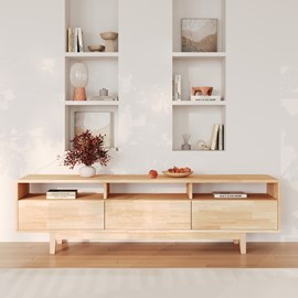 Meuble tv en bois d'hévéa massif effet blanchi - gisèle