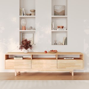 Meuble tv en bois d'hévéa massif effet blanchi - gisèle