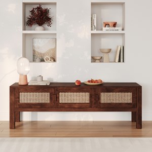 Meuble tv en bois de manguier et cannage - tiki