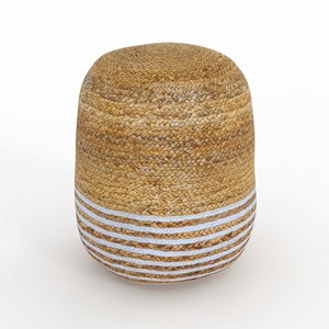Pouf rond en jute, fines rayures blanches d40 cm - billy