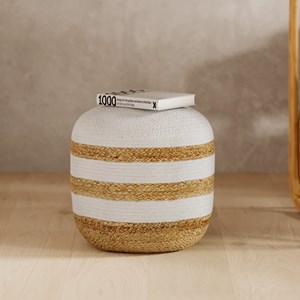Pouf rond en jute, rayures blanches d40 cm - billy