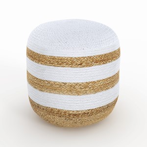 Pouf rond en jute, rayures blanches d40 cm - billy