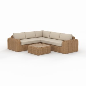 Salon de jardin 4 personnes en résine tressé et tissu beige - savana