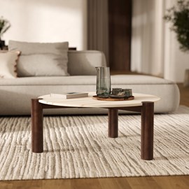 Table basse ronde en marbre et bois de manguier d86 cm - pauline