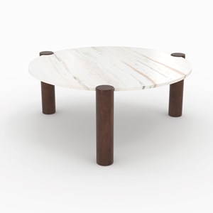 Table basse ronde en marbre et bois de manguier d86 cm - pauline