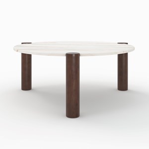 Table basse ronde en marbre et bois de manguier d86 cm - pauline