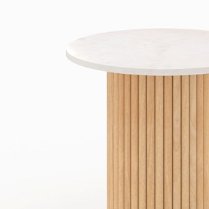 Table d'appoint en marbre et bois de manguier d40 cm - agathe