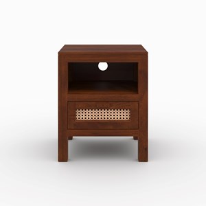 Table de chevet en bois de manguier et cannage - tiki