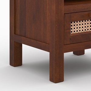 Table de chevet en bois de manguier et cannage - tiki