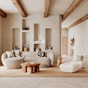 Canapé d'angle modulable 4 places en tissu beige chiné - nova