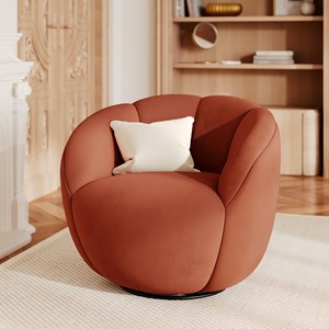 Fauteuil pivotant en velours rouge brique - ysé