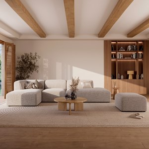 Méridienne dossier à gauche pour canapé modulable en tissu beige - hestia