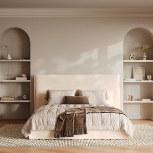 Lit coffre 160x200 cm en tissu blanc déhoussable - safia