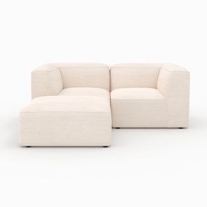 Canapé modulable en velours blanc 2 places avec pouf - mina