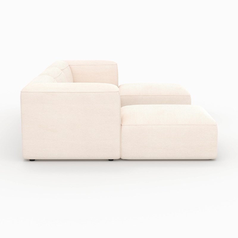 Canapé modulable en velours blanc 3 places avec pouf - mina