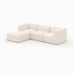 Canapé modulable en velours blanc 3 places avec pouf - mina