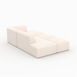 Canapé modulable en velours côtelé blanc 4 places avec 2 poufs - mina
