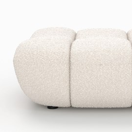 Ensemble fauteuil et pouf en tissu bouclé blanc - teddy