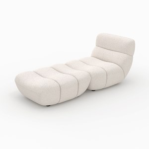 Ensemble fauteuil et pouf en tissu bouclé blanc - teddy