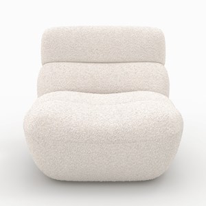 Ensemble fauteuil et pouf en tissu bouclé blanc - teddy