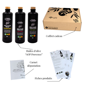 Coffret “100 % français” –  3 huiles d'olive: mûr, noir et vert