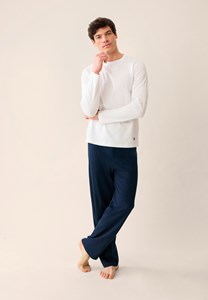 Ensemble pyjama haut blanc et pantalon marine en coton S