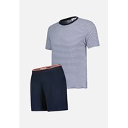 Ensemble pyjama haut marinière et short bleu marine en coton