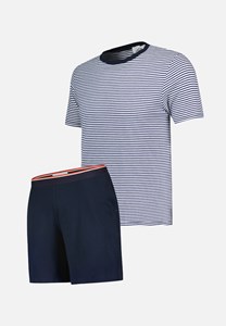 Ensemble pyjama haut marinière et short bleu marine en coton XL
