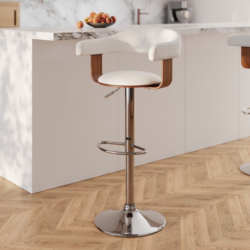 Rendez-vous Déco - Chaise de bar réglable 62&nbsp;84 cm en cuir synthétique blanc - harold