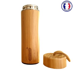 Gourde inox isotherme vert et bleu, revêtement bambou 450 ml