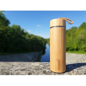 Gourde inox isotherme vert et bleu, revêtement bambou 450 ml