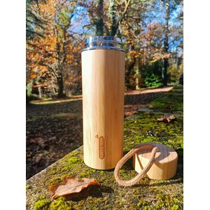 Gourde inox isotherme vert et bleu, revêtement bambou 450 ml