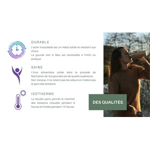 Gourde isotherme inox bleu 1 l, vert et bleu