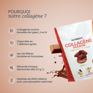 Collagène marin types 1, 2 & 3 - poudre goût cacao - 1 mois