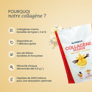 Collagène marin types 1, 2 & 3 - poudre goût vanille - 1 mois