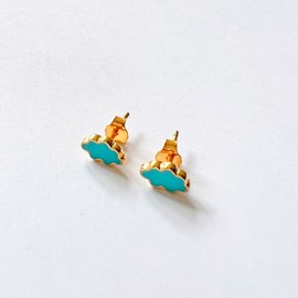 Boucles d'oreilles nuage bleu or
