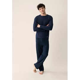 Ensemble pyjama haut et pantalon bleu marine en coton