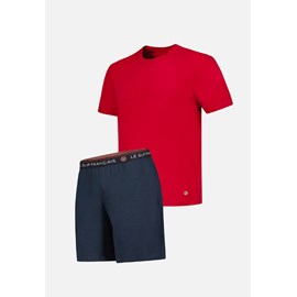 Ensemble pyjama haut rouge et short marine en coton