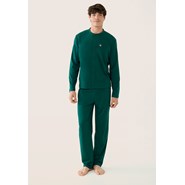 Ensemble pyjama haut et pantalon vert en coton