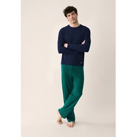 Ensemble pyjama haut marine et pantalon vert sapin en coton