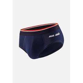 Slip bleu marine brodé en coton