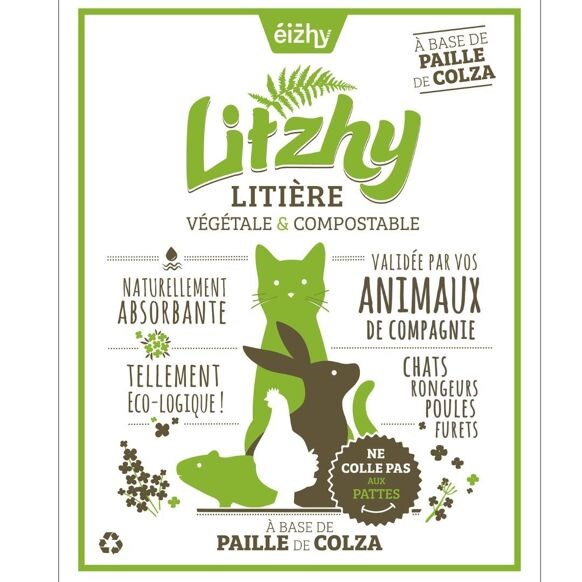 Eizhy - litière végétale et compostable litzhy à base de paille de colza